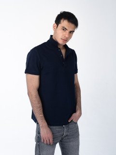 Мужская рубашка ПОЛО с эластаном тёмно-синяя